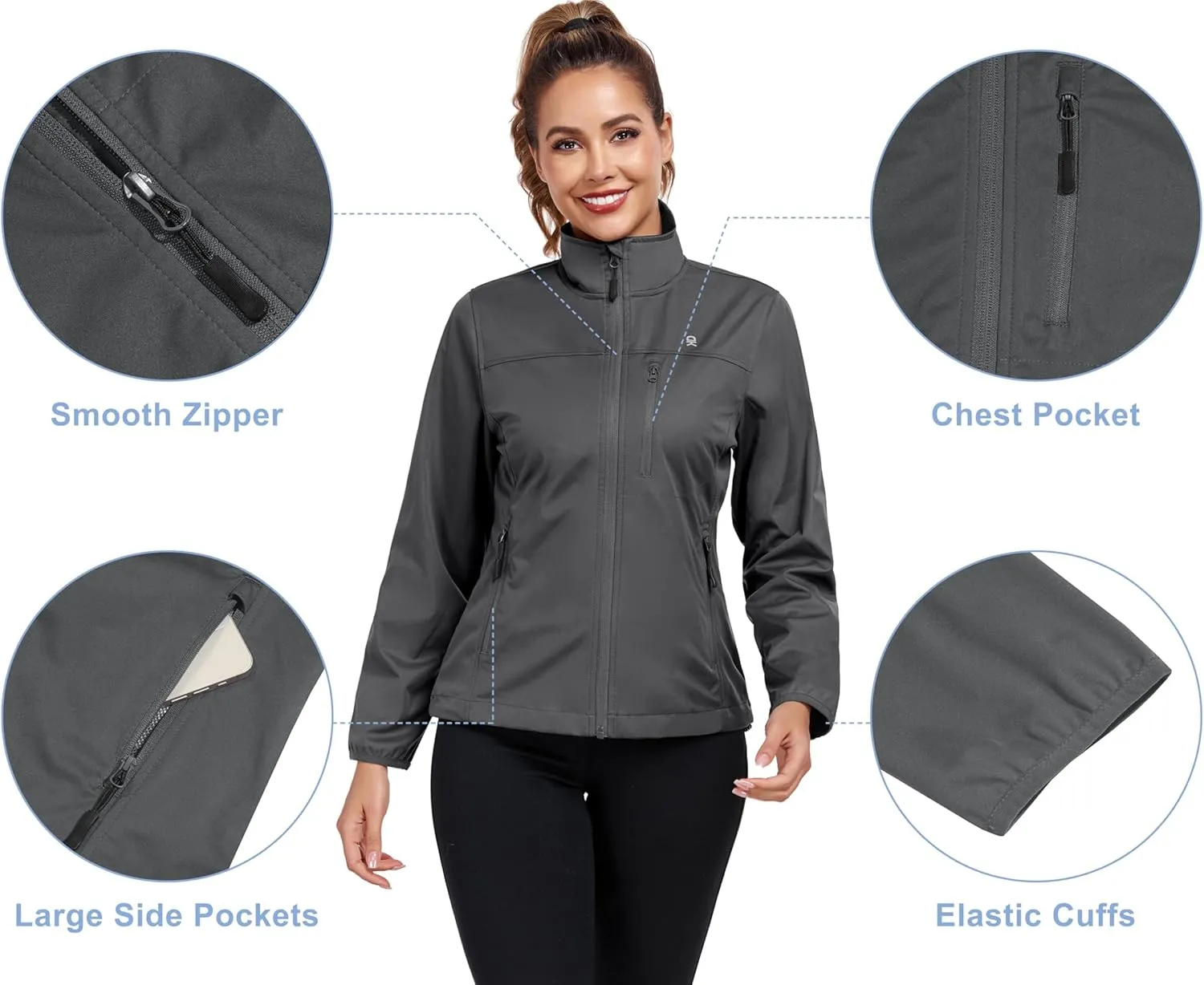 Little Donkey Andy Women's Lightweight Softshell Jacket Windbreaker for Hiking Running Golf Travel, Windproof, Waterproof