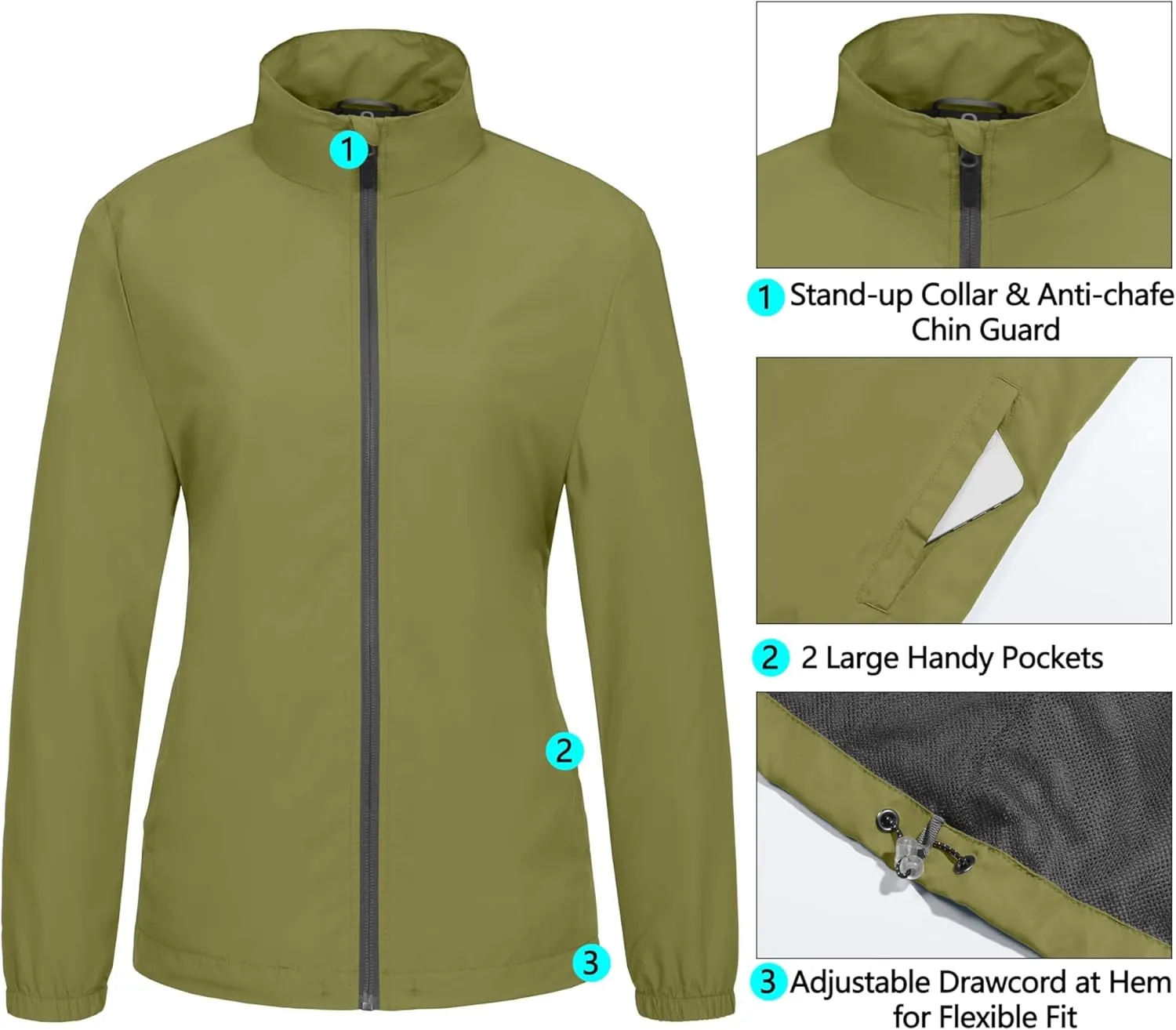 Little Donkey Andy Women's Lightweight Windbreaker Jacket Breathable Windproof Jacket Hiking Running Golf UPF50 