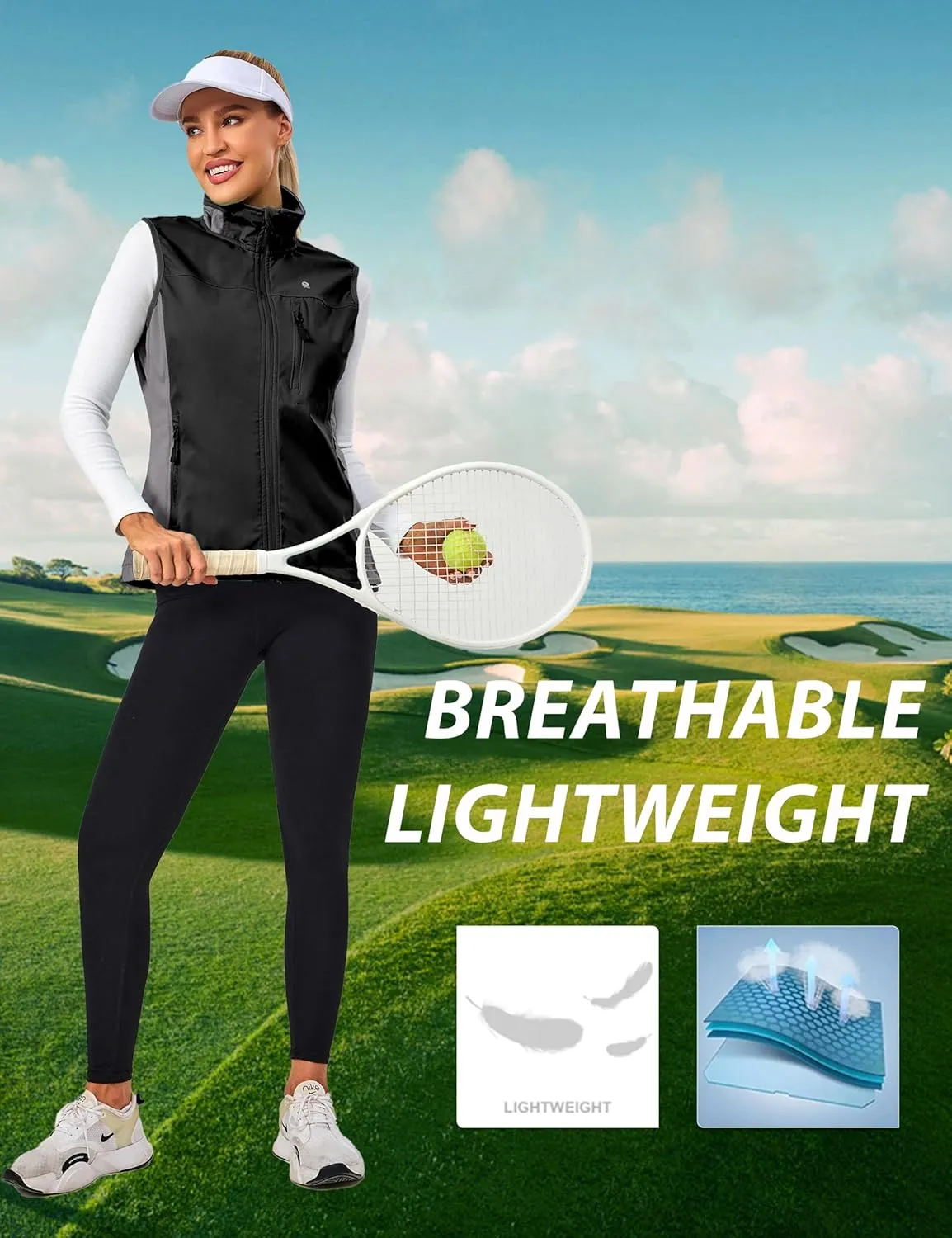 Little Donkey Andy Women's Lightweight Windproof Softshell Vest for Golf Tennis Running Cycling
