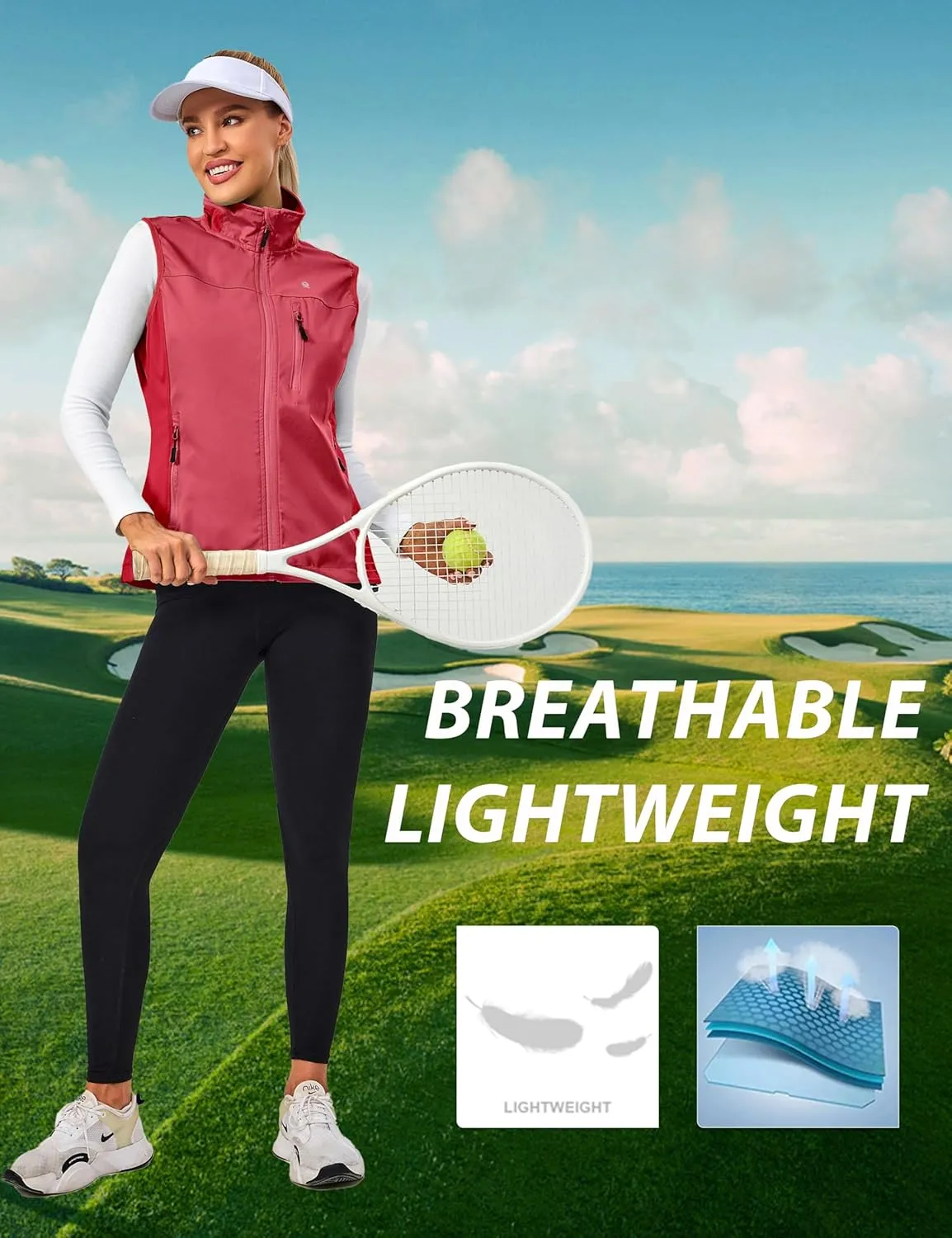 Little Donkey Andy Women's Lightweight Windproof Softshell Vest for Golf Tennis Running Cycling