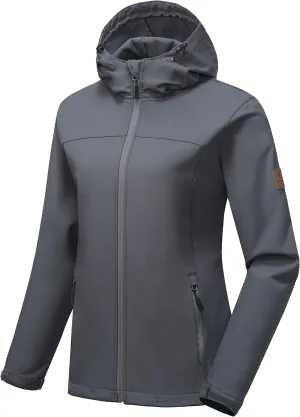 Little Donkey Andy Women's Softshell Jacket Hooded Windproof Fleece Lined Jackets, Lightweight