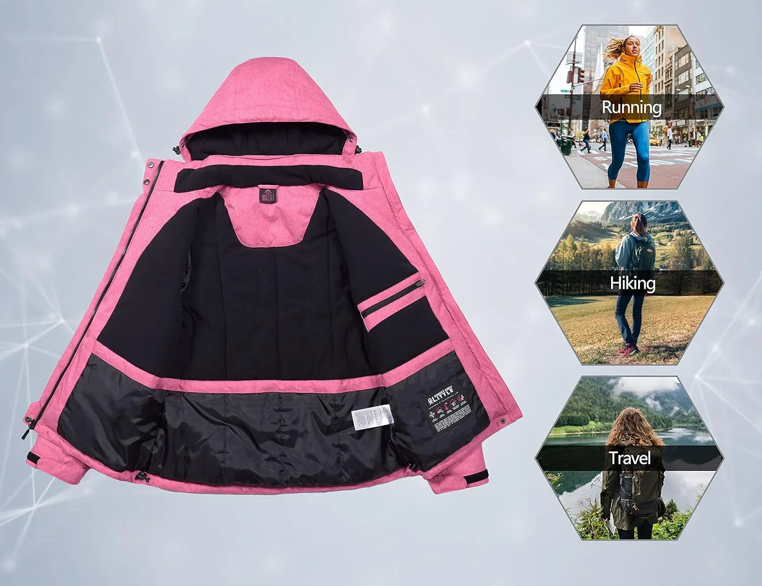 Little Donkey Andy Women's Waterproof Hiking Skiing Jacket with Removable Hood, Fleece Lined Winter Warm Rain Coat