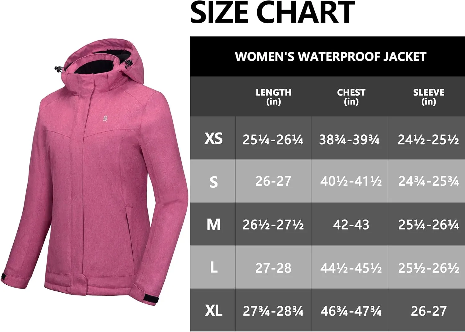 Little Donkey Andy Women's Waterproof Hiking Skiing Jacket with Removable Hood, Fleece Lined Winter Warm Rain Coat