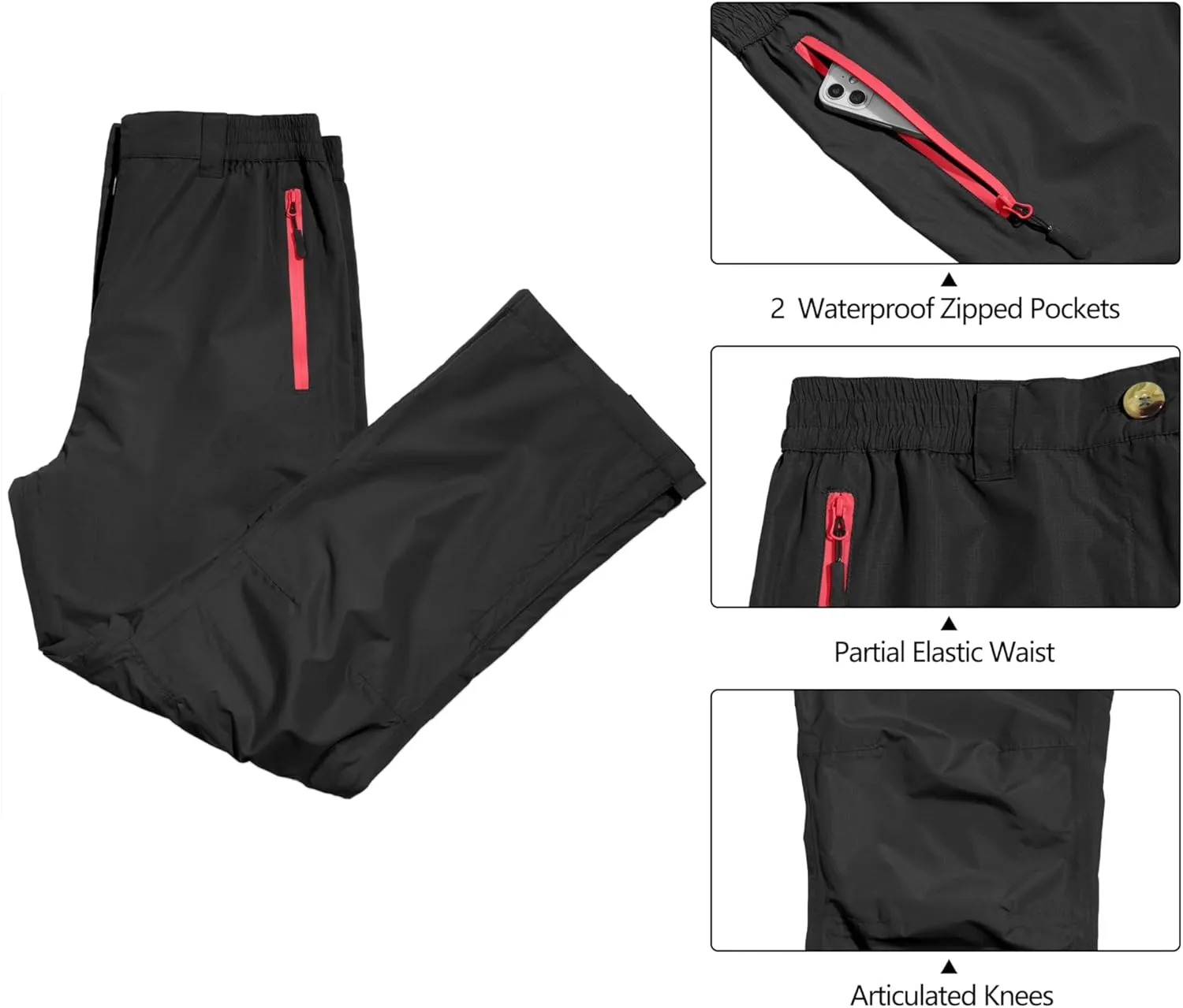 Little Donkey Andy Women's Waterproof Rain Over Pants Hiking Breathable Lightweight Rainproof Pants
