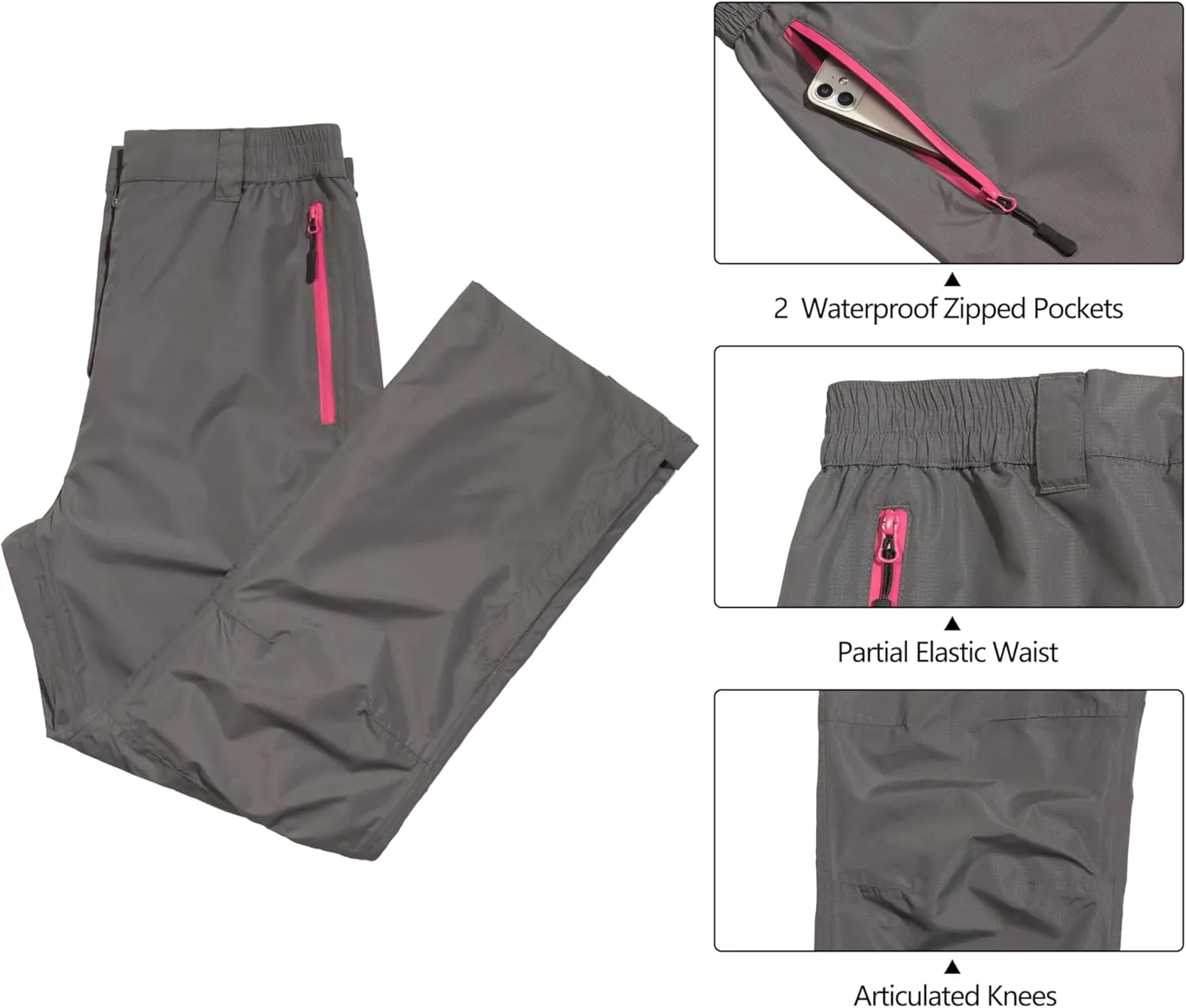 Little Donkey Andy Women's Waterproof Rain Over Pants Hiking Breathable Lightweight Rainproof Pants