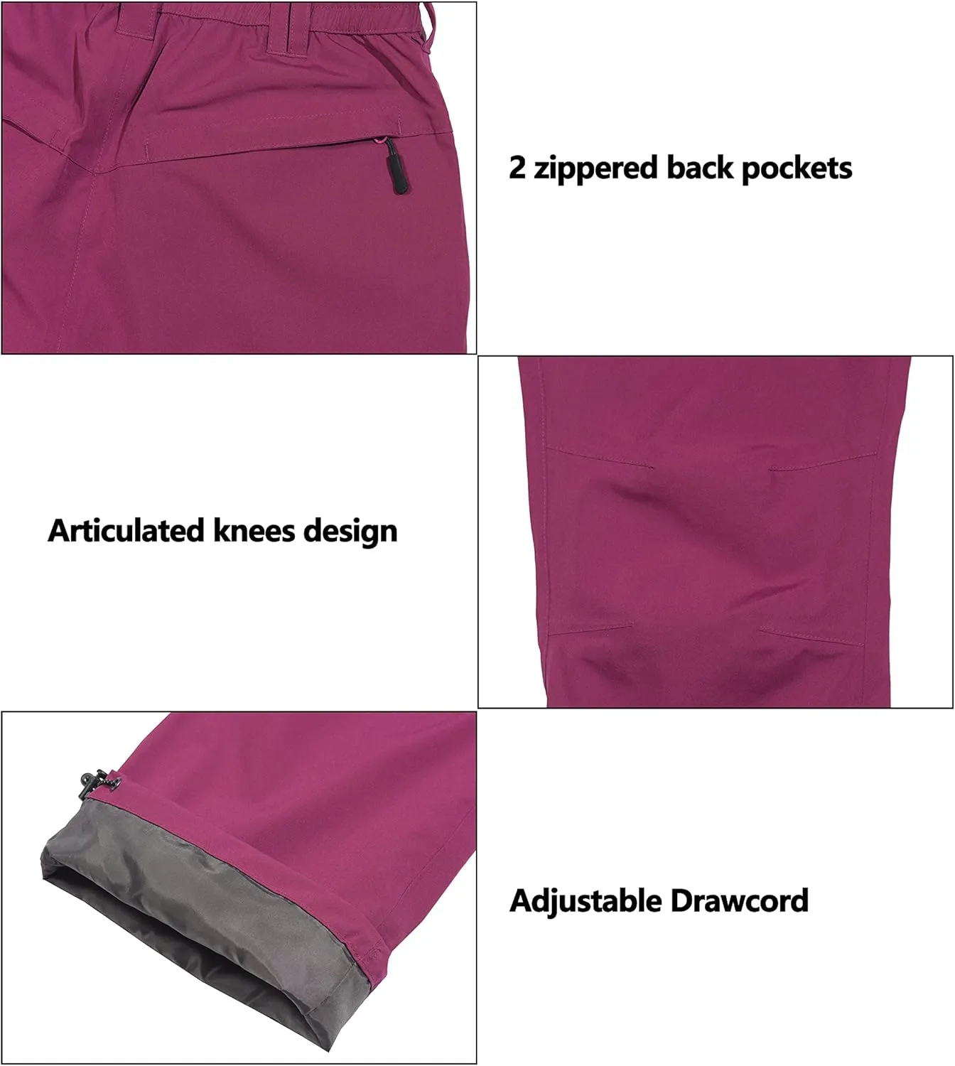 Little Donkey Andy Women's Waterproof Rain Pants Lightweight Breathable Rainproof Pants for Outdoor Hiking Golf