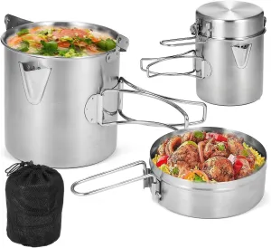 Lixada Camping Pot Stainless Steel Lightweight Kettle Bottle Cup Pot with Foldable Handle and Dual Use Cover for Camping Hiking Backpacking Picnic