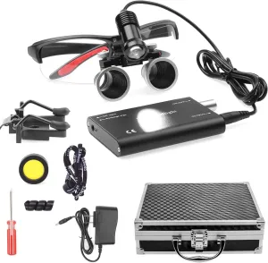 Loupes Magnifier Lab Loupes Magnification Binocular 3.5x420mm Headlight Headlamp 5W LED Headlamp Set Metal Box (Black)