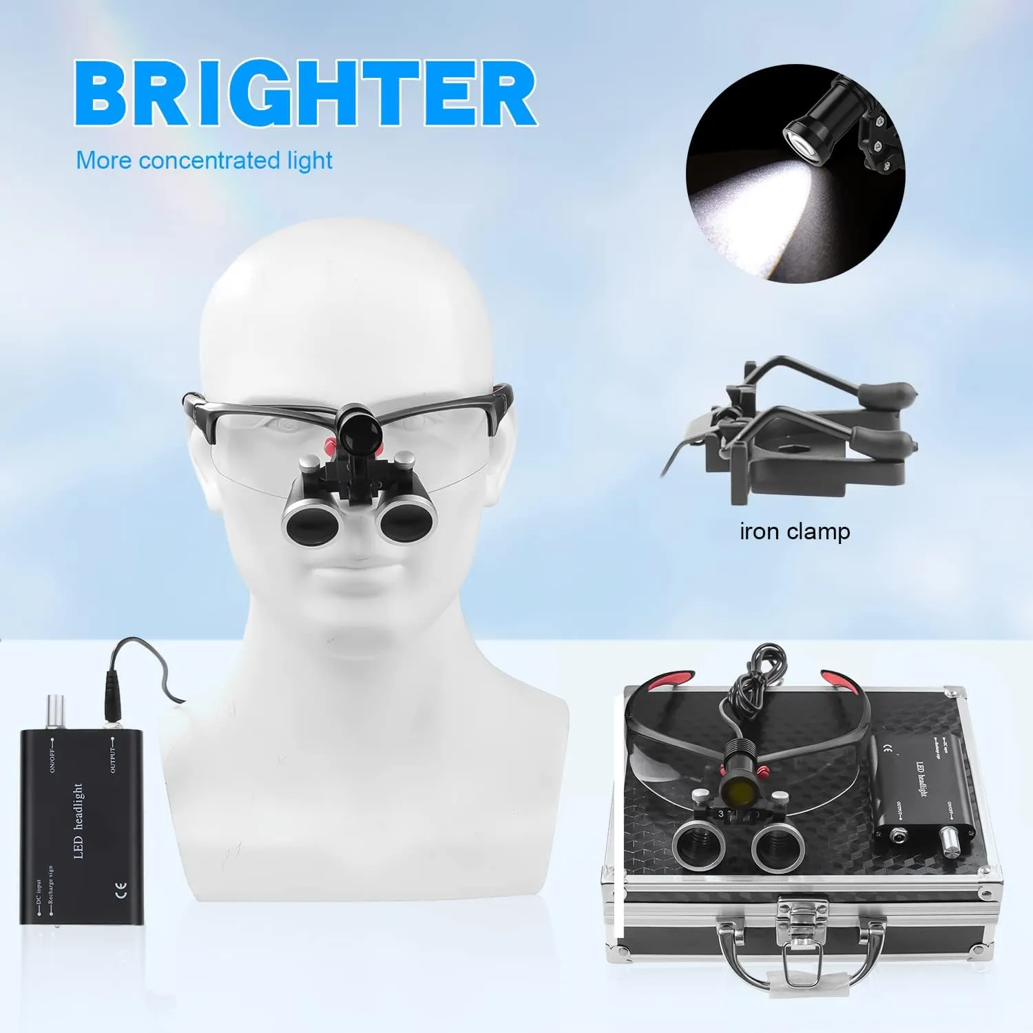 Loupes Magnifier Lab Loupes Magnification Binocular 3.5x420mm Headlight Headlamp 5W LED Headlamp Set Metal Box (Black)