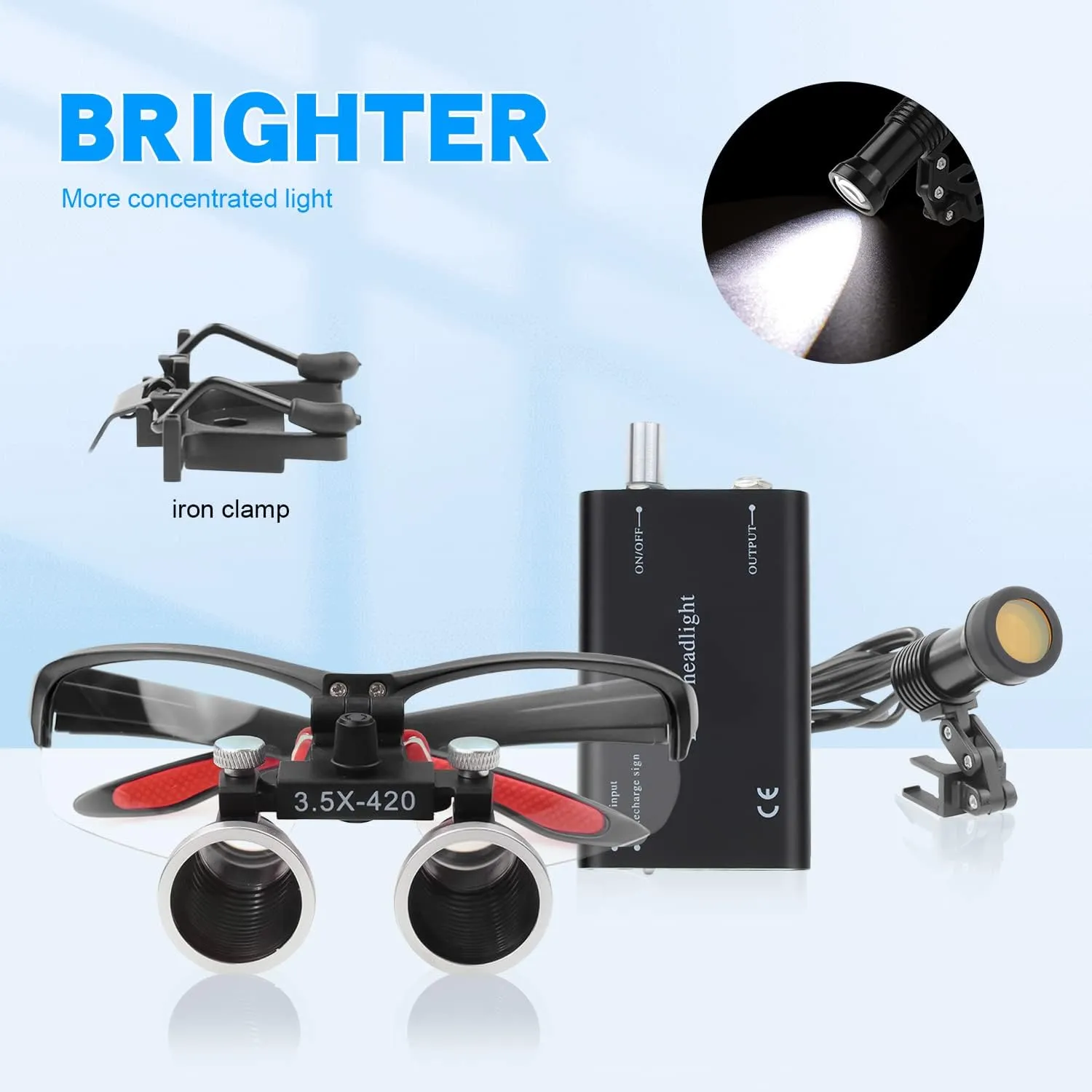 Loupes Magnifier Lab Loupes Magnification Binocular 3.5x420mm Headlight Headlamp 5W LED Headlamp Set Metal Box (Black)