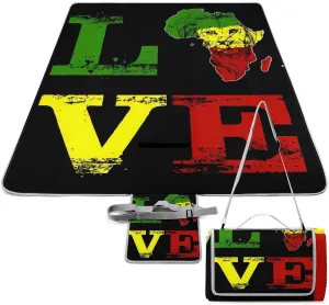 Love Africa Map Rasta Reggae Lion Waterproof Outdoor Picnic Blanket Sandproof Beach Mat for Camping Hiking Grass Travelling