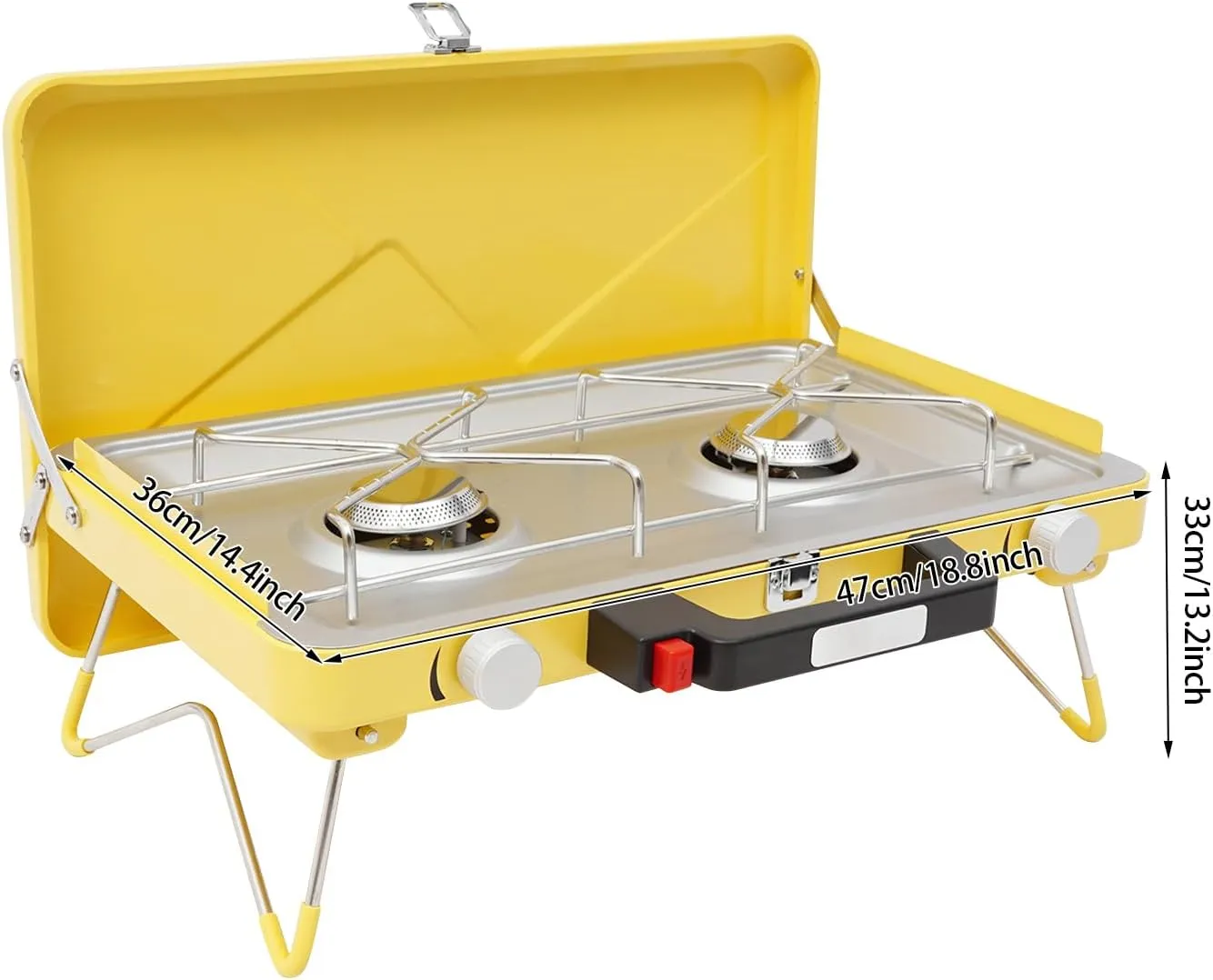 LOYALHEARTDY 2-Burner Propane Camping Stove, 7000W Portable Gas Stove with Windproof Design & Non-Slip Legs, Compact Foldable Camp Stove for RV, Tailgating, Outdoor Cooking, Yellow