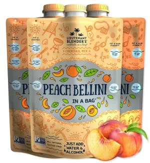 Lt. Blender's Peach Bellini in a Bag - Wine Slushie Mixes - Each Bag Makes 1/2 Gallon of Frozen Peach Bellini Mix – Non-GMO Wine Freezer mix - Make with Wine, Liquor or as a Mocktail - (Pack of 3)