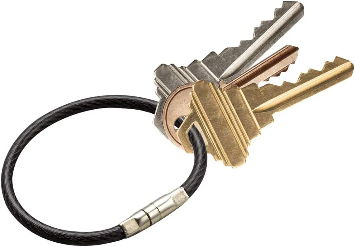 Lucky Line 4-1/2" Locking Cable Key Ring, Crimp to Permanently Close, Nylon Coated Steel Wire, Corrosion-Resistant, 25 Pack, Black (80820)
