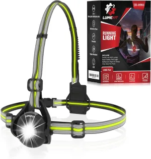 LUMEFIT Running Lights for Runners with Yellow Reflective Vest, Adjustable Beam Night Safety LED Chest Light Run, Dog Walking, and Jogging Gear, Rechargeable Headlamp Flashlight