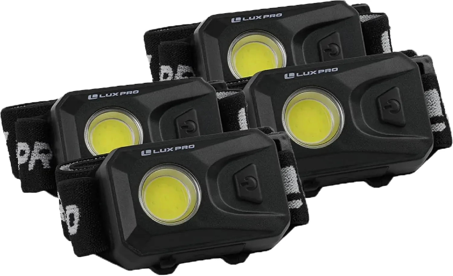 LUXPRO LP342-4PK Broadbeam Headlamp - Rechargeable, Bright Headlamp with Adjustable Strap - Lightweight Head Flashlight - 4 Pack