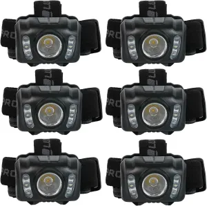LUXPRO LP345V2 LED Headlamp - Bright 300 Lumen Head Lamp for Outdoors, Camping & Hiking - 6 Light Modes White, Green & Red Light - IPX4 Waterproof - Adjustable Headband - Batteries Included - 6 Pack