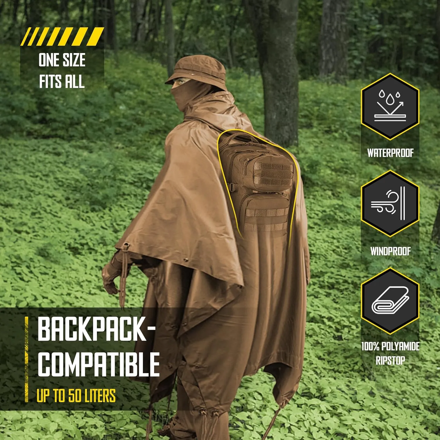 M-Tac Tactical Rain Poncho - Army Military Poncho Shelter - Waterproof Ripstop Camping Hiking Outdoor Hunting Rain Ponchos