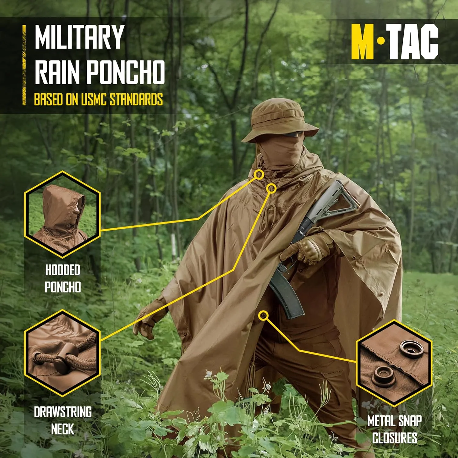 M-Tac Tactical Rain Poncho - Army Military Poncho Shelter - Waterproof Ripstop Camping Hiking Outdoor Hunting Rain Ponchos
