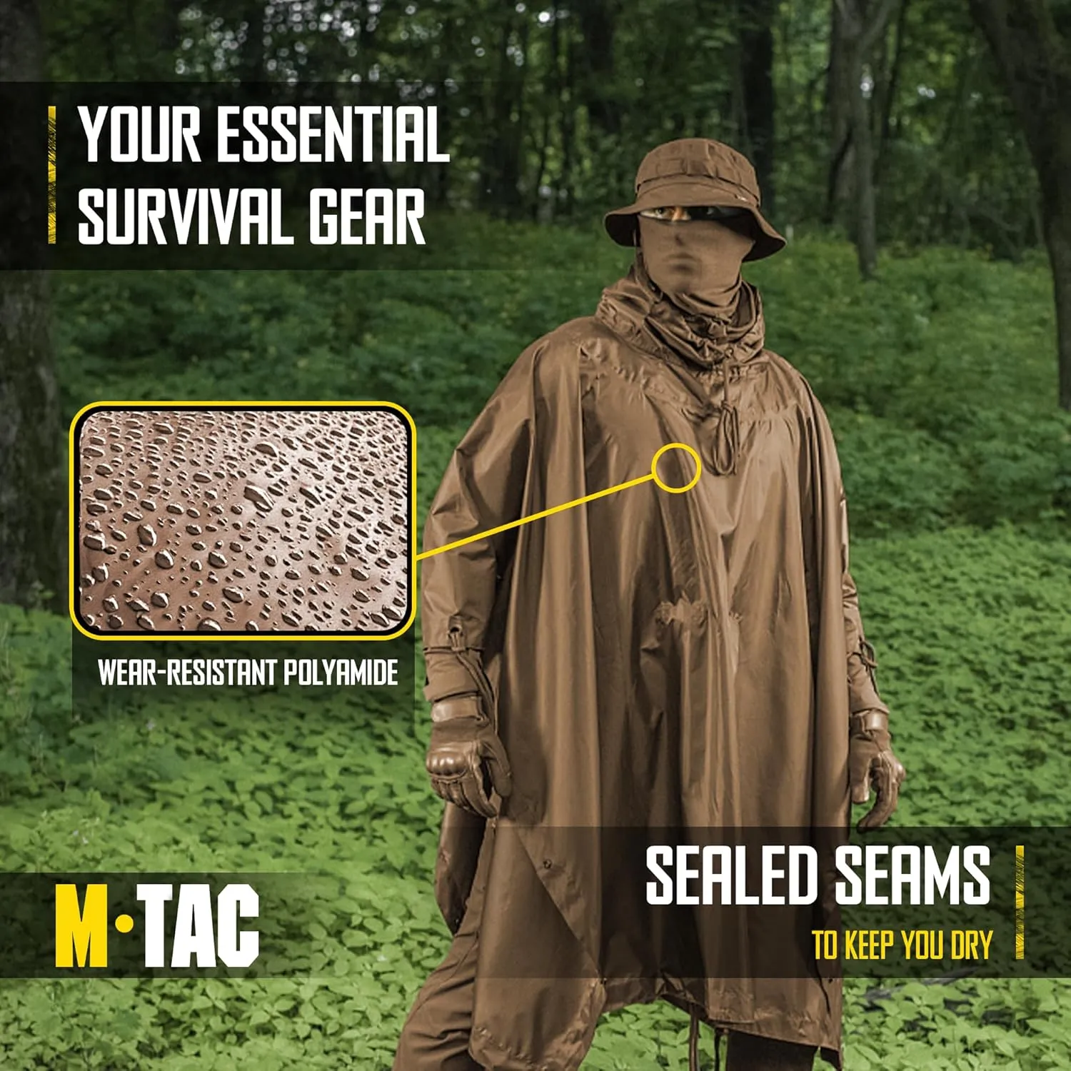 M-Tac Tactical Rain Poncho - Army Military Poncho Shelter - Waterproof Ripstop Camping Hiking Outdoor Hunting Rain Ponchos