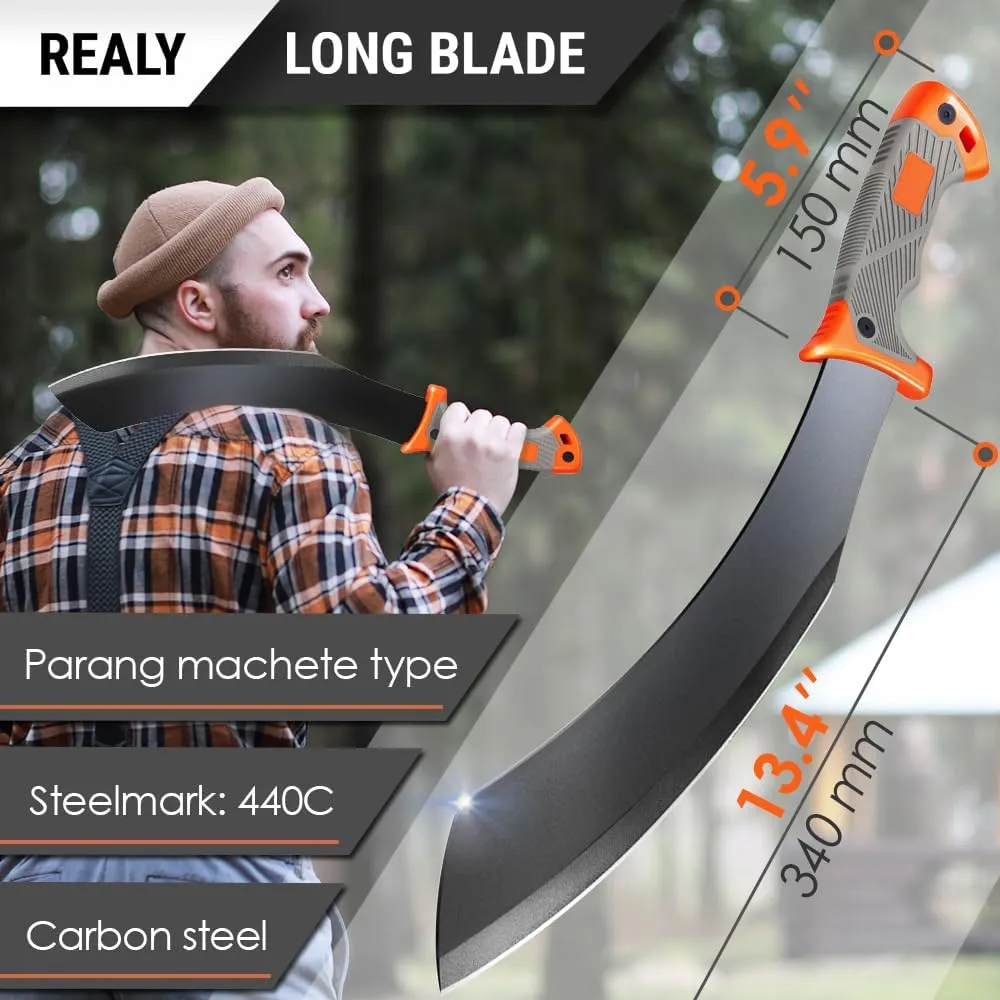 Machete with Saw - 25” Heavy Duty Tool & Sheath - Ergonomic No-Slip Handle - Survival Knife with Serrated Blade - Machetes for Bushcraft Outdoor Hunting Garden Cutting Trees and Yard Work