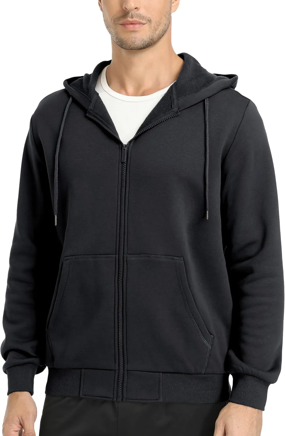 MAGCOMSEN Men's Hoodies Full Zip Up Sweatshirt Fleece Lined Midweigt Hooded Jacket with Pockets Casual Sports Sweater