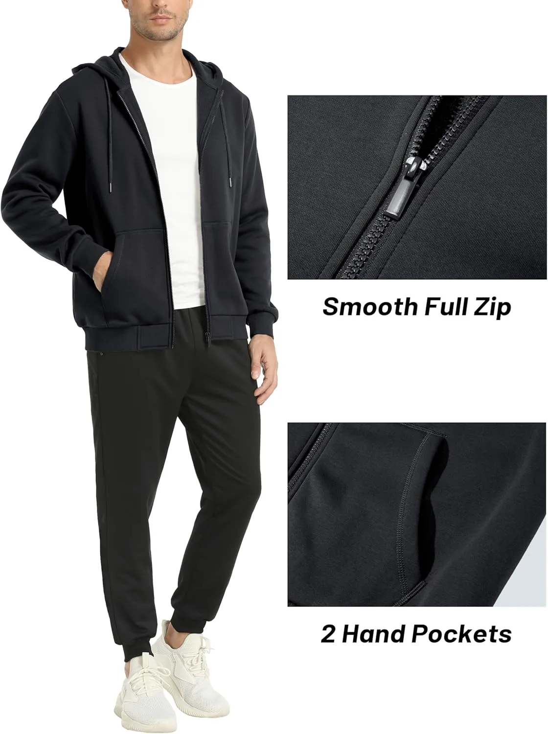 MAGCOMSEN Men's Hoodies Full Zip Up Sweatshirt Fleece Lined Midweigt Hooded Jacket with Pockets Casual Sports Sweater