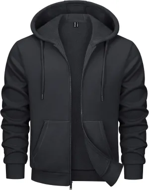 MAGCOMSEN Men's Hoodies Full Zip Up Sweatshirt Fleece Lined Midweigt Hooded Jacket with Pockets Casual Sports Sweater