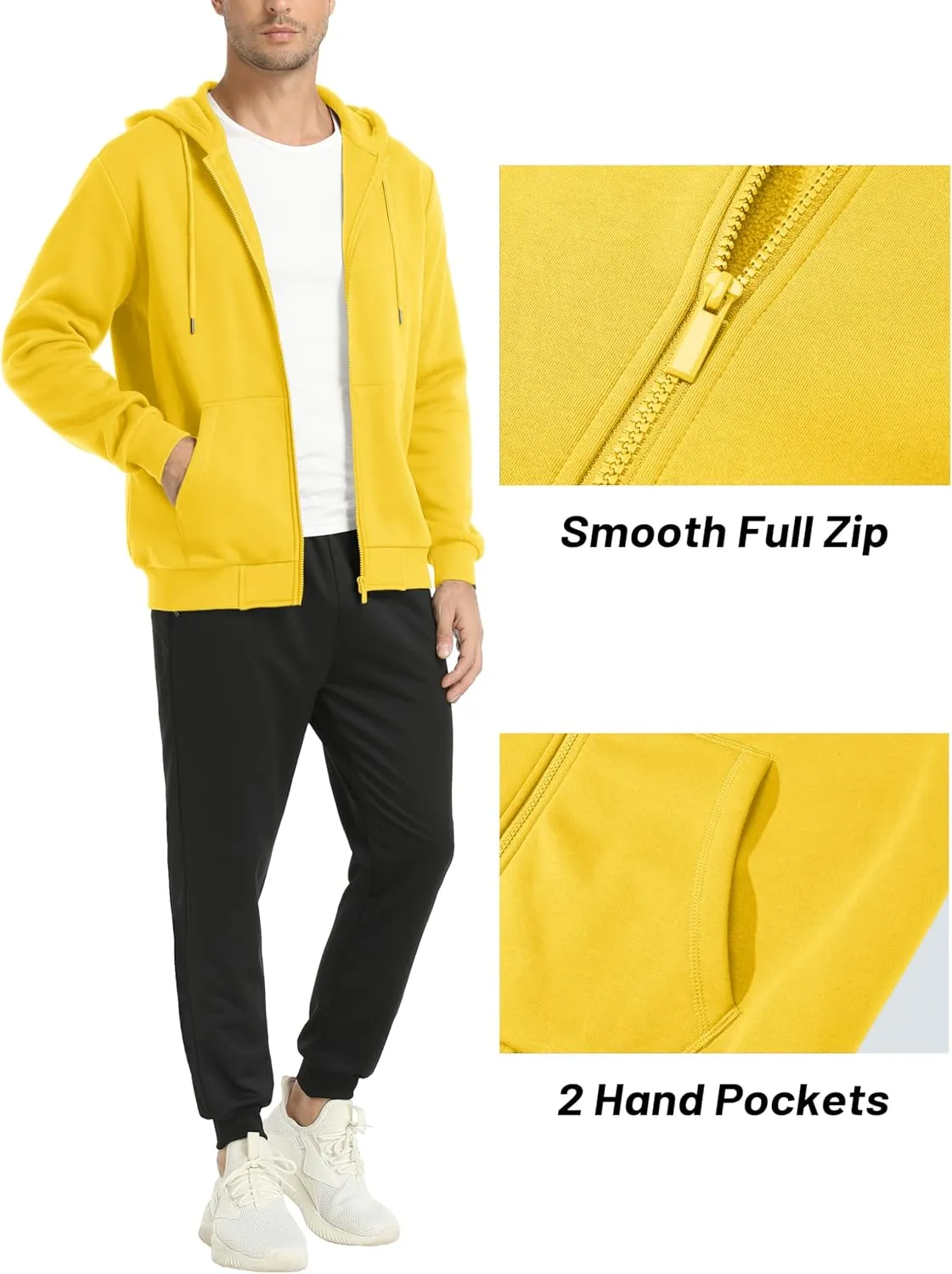 MAGCOMSEN Men's Hoodies Full Zip Up Sweatshirt Fleece Lined Midweigt Hooded Jacket with Pockets Casual Sports Sweater