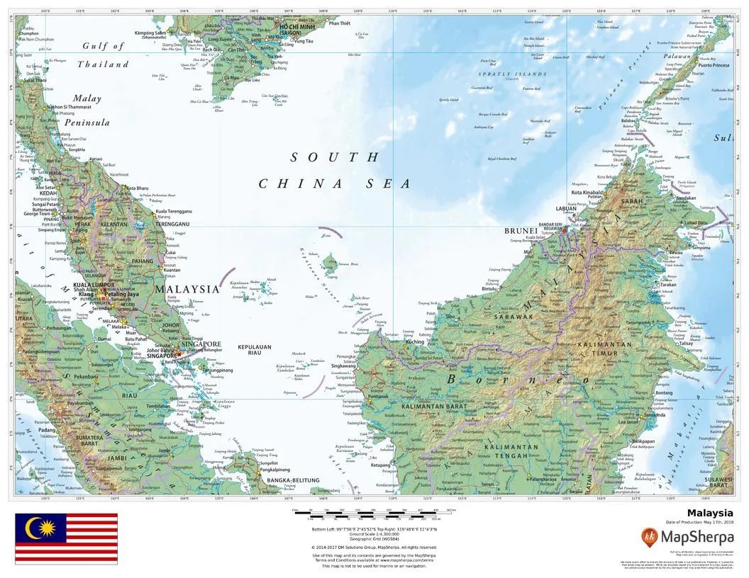 Malaysia Wall Map 1118 x 864mm