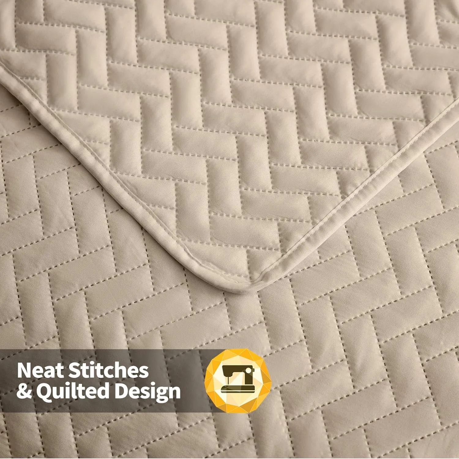 Maple&Stone Quilt Set King Size, Lightweight Beige Bedspread Ultrasonic Chevron Pattern Light Coverlet for All Season Comforter Bedding Decor - 3 Piece King Bed Cover Sets