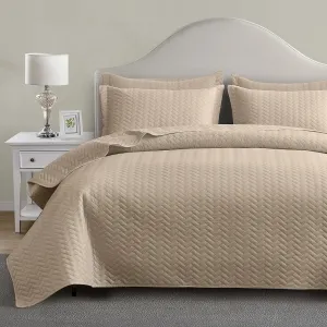 Maple&Stone Quilt Set King Size, Lightweight Beige Bedspread Ultrasonic Chevron Pattern Light Coverlet for All Season Comforter Bedding Decor - 3 Piece King Bed Cover Sets