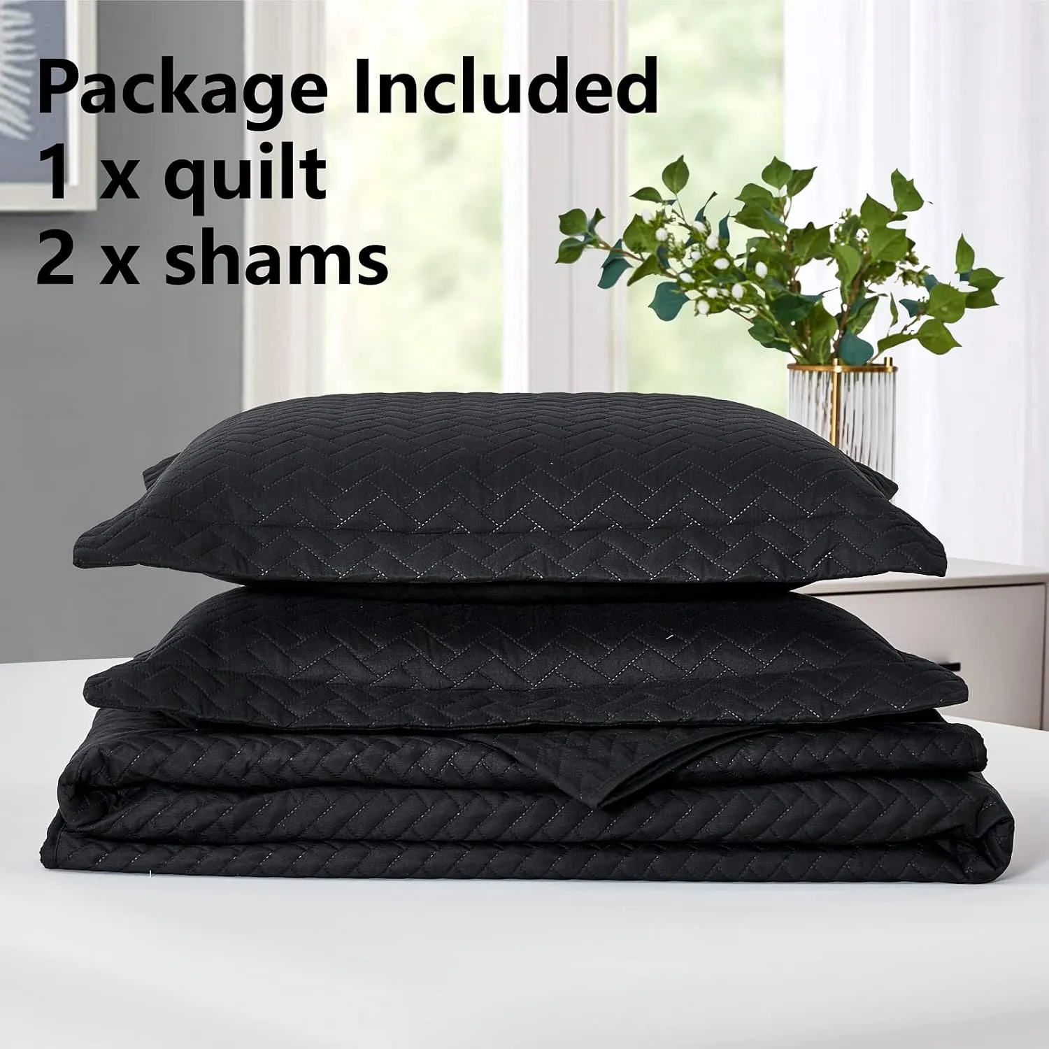 Maple&Stone Quilt Set King Size, Lightweight Black Bedspread Ultrasonic Chevron Pattern Light Coverlet for All Season Comforter Bedding Decor - 3 Piece King Bed Cover Sets