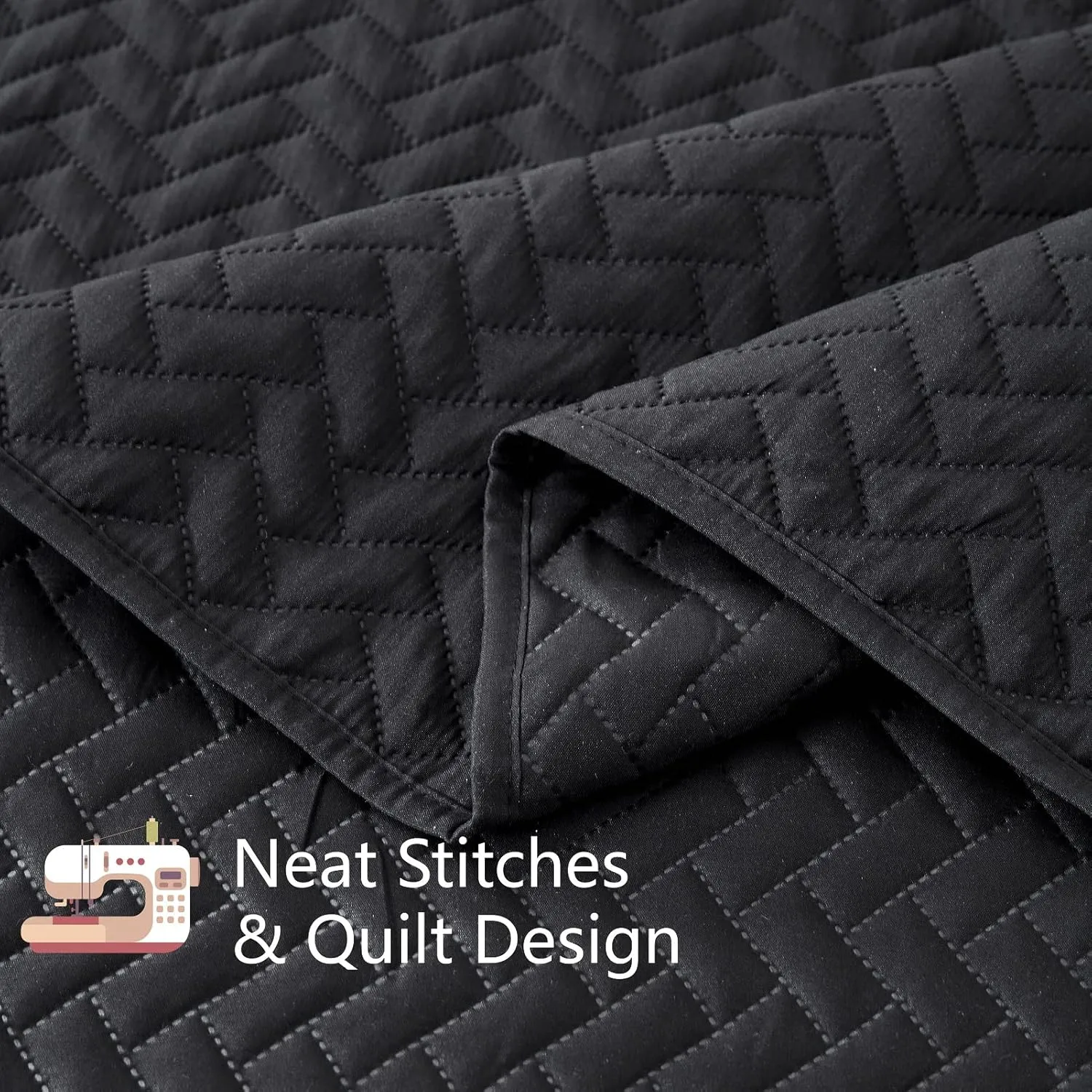 Maple&Stone Quilt Set King Size, Lightweight Black Bedspread Ultrasonic Chevron Pattern Light Coverlet for All Season Comforter Bedding Decor - 3 Piece King Bed Cover Sets