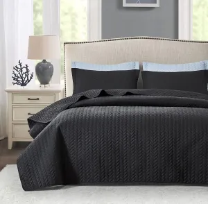 Maple&Stone Quilt Set King Size, Lightweight Black Bedspread Ultrasonic Chevron Pattern Light Coverlet for All Season Comforter Bedding Decor - 3 Piece King Bed Cover Sets