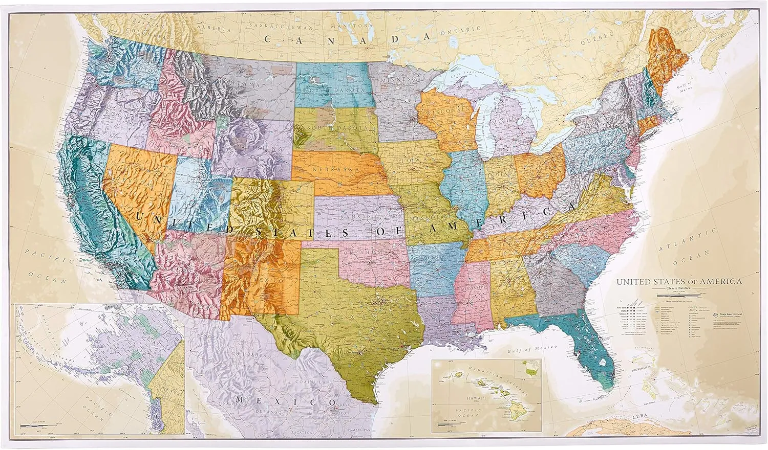 Maps International Giant Classic USA Mega-Map - Map of The United States Poster - Front Lamination - 46 x 80