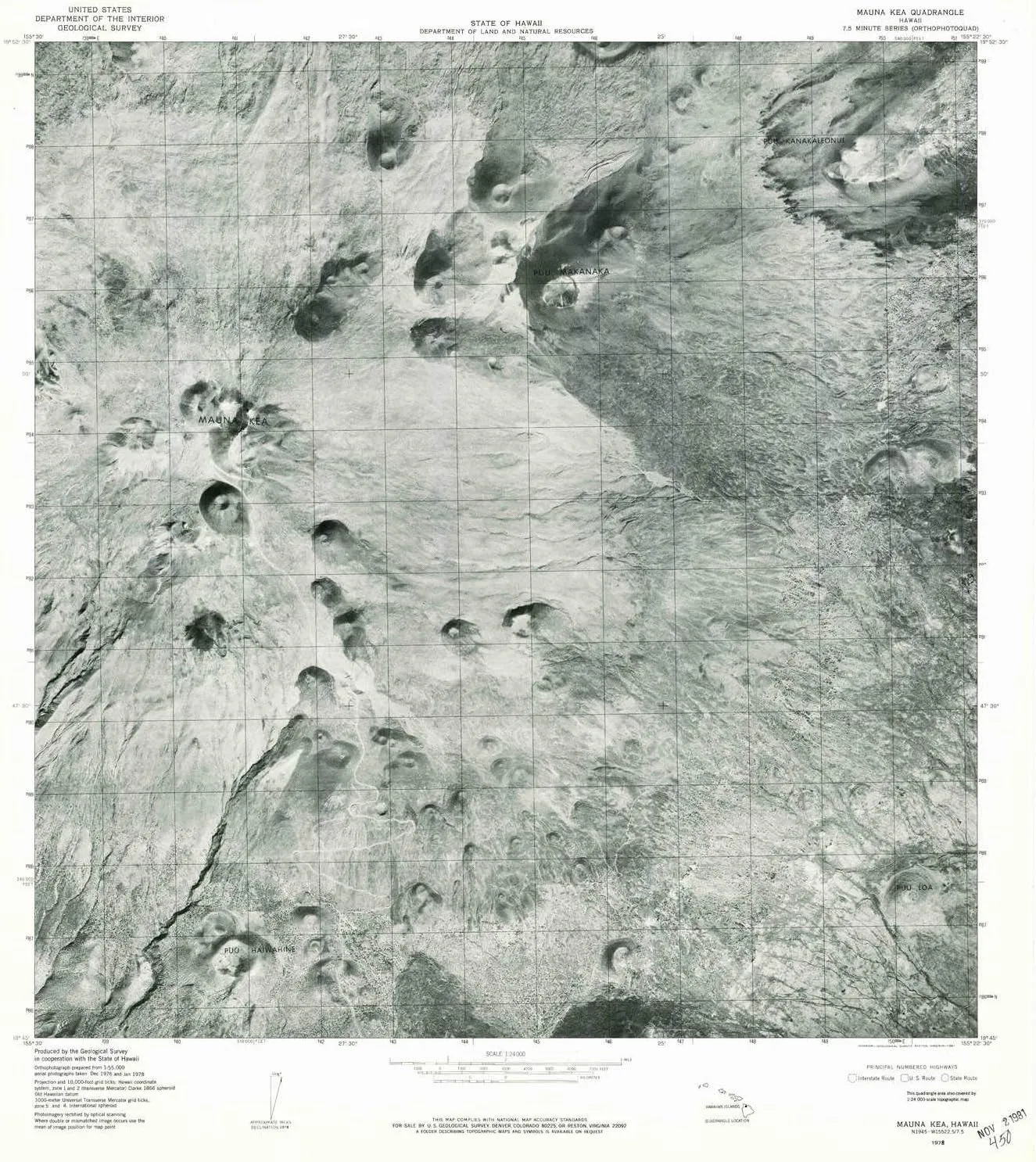 Mauna Kea HI topo map, 1:24000 Scale, 7.5 X 7.5 Minute, Historical, 1978, Updated 1981, 26.7 x 24 in