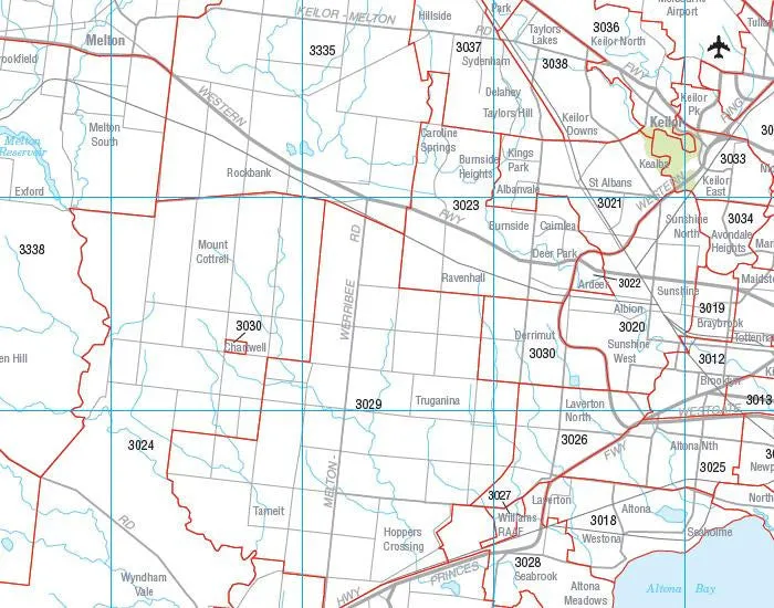 Melbourne & Victoria Postcode Laminated Wall Map 788 x 1036mm