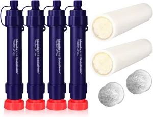 Membrane Solutions WS02 Water Filter Straw with Replacement UF Filter 0.1 Micron 4-Stage Water Purifier Backpacking Gear, Removable Portable Filtration Straw for Hiking, Outdoor Activities (Pack of 6)