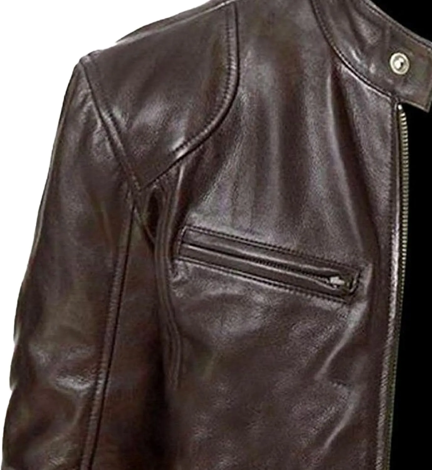 Men Faux Leather Zip Up Jacket Stand Collar Leather Motorcycle Jacket Lightweight Bomber Outwear PU Coat