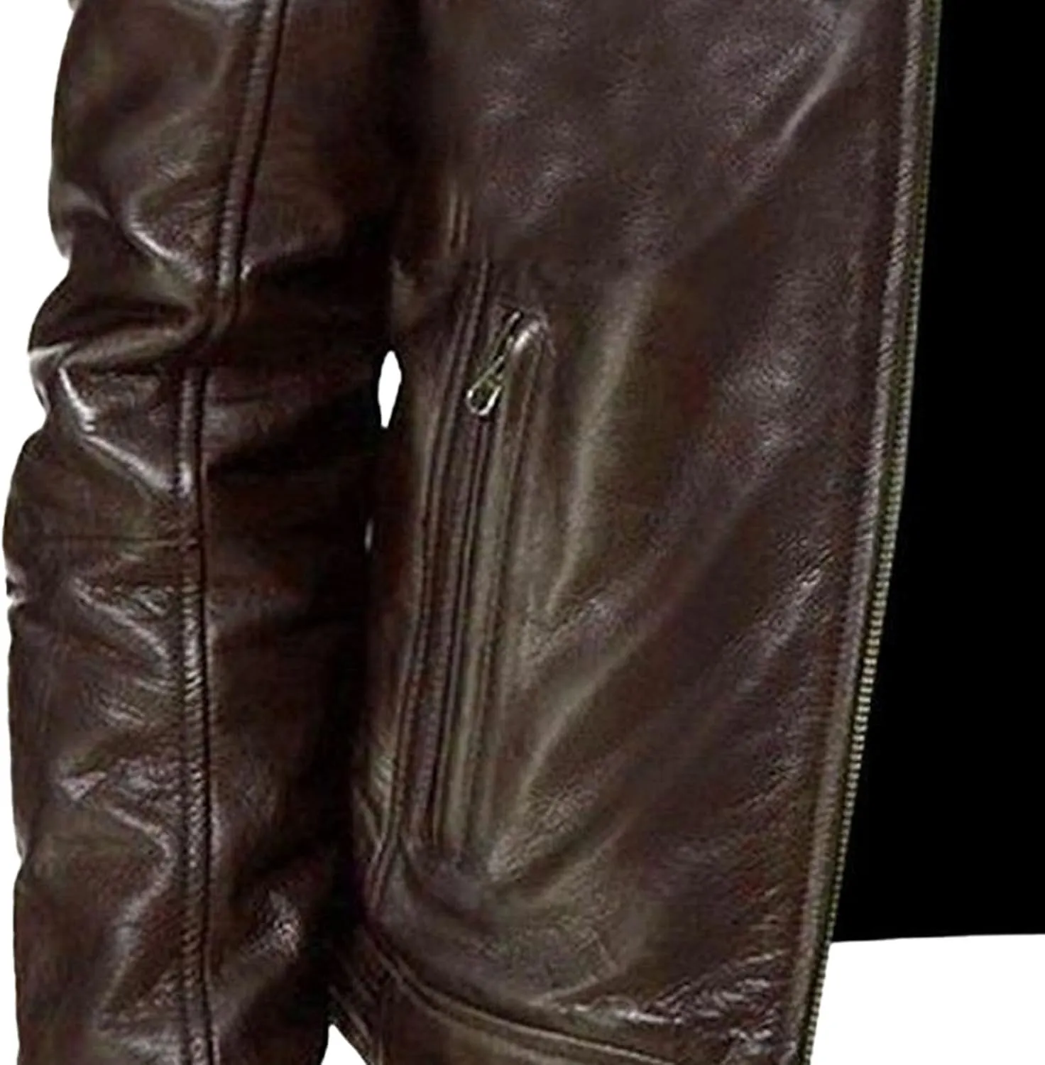 Men Faux Leather Zip Up Jacket Stand Collar Leather Motorcycle Jacket Lightweight Bomber Outwear PU Coat