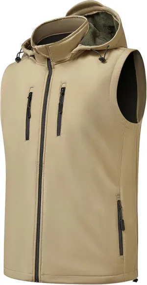 Men Vest Outerwear Windproof Vests Fleece Sleeveless Jacket with Detachable Hood for Golf Hiking