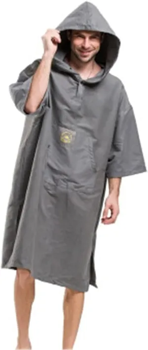 Men’s Cloak Men’s Swimming Bathrobe Waterabsor Quickdrying Windproof Quickchange Clothes with Hat Cloak Bath Towel Portable Travel Diving Beach Vacation Equipment