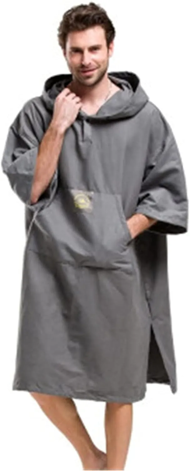 Men’s Cloak Men’s Swimming Bathrobe Waterabsor Quickdrying Windproof Quickchange Clothes with Hat Cloak Bath Towel Portable Travel Diving Beach Vacation Equipment