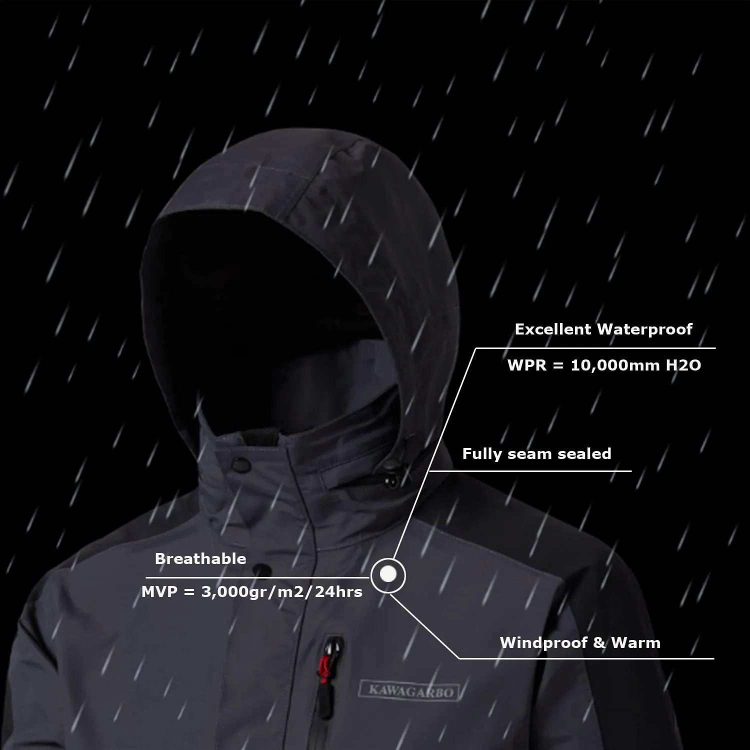 Men's Crew Waterproof Windproof Breathable Rain Coat Jacket for Fishing Hiking Hunting