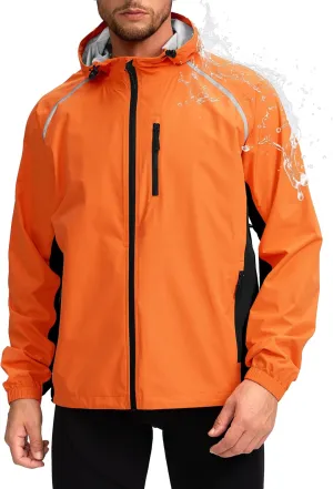 Men's Cycling Rain Jackets Waterproof Running Bike Windbreaker Lightweight Packable Hooded Jacket