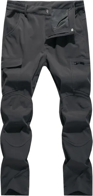 Men's Fleece Lined Outdoor Hiking Pants Waterproof Softshell Insulated Snow Ski Winter Camping Fishing Pants