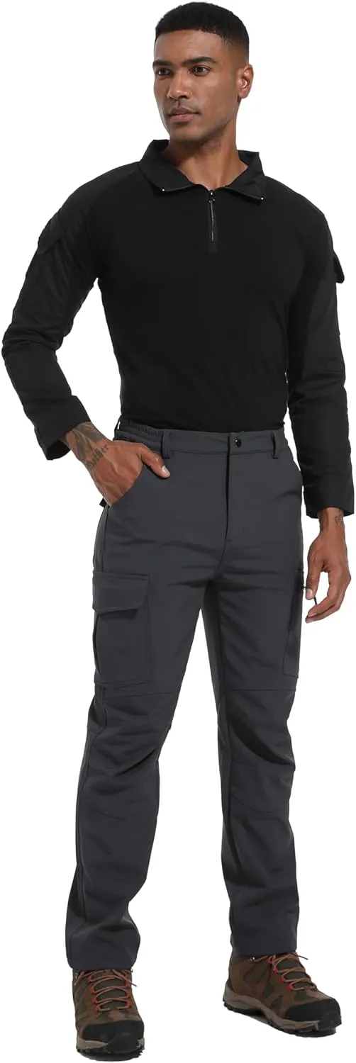 Men's Fleece Lined Outdoor Hiking Pants Waterproof Softshell Insulated Snow Ski Winter Camping Fishing Pants