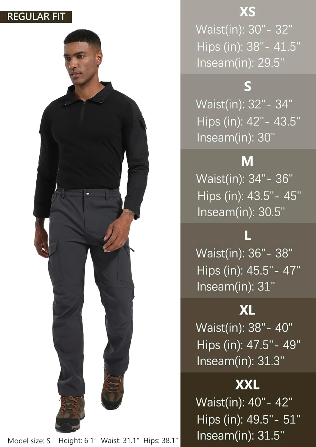 Men's Fleece Lined Outdoor Hiking Pants Waterproof Softshell Insulated Snow Ski Winter Camping Fishing Pants