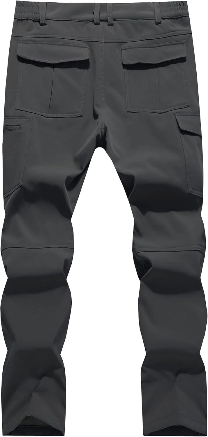 Men's Fleece Lined Outdoor Hiking Pants Waterproof Softshell Insulated Snow Ski Winter Camping Fishing Pants